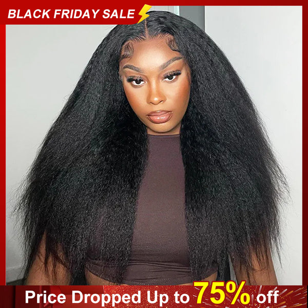 MORE FACE Kinky Straight Wear and Go Wig 7x5 HD Pre-Cut Glueless Wig Ready to Wear Yaki Straight Human Hair Wigs
