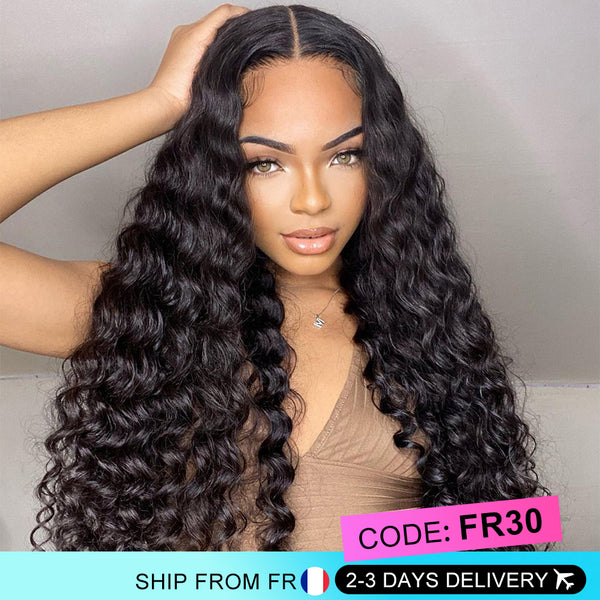 MORE FACE Pre-Bleached Knots Deep Wave Wig 4x4 Pre-Cut Wear Go Glueless Human Hair Wigs