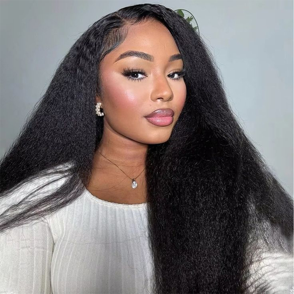 MORE FACE Pre-bleached Kinky Straight Wear Go Glueless Wig 7x5 Pre-cut HD Lace Pre-plucked