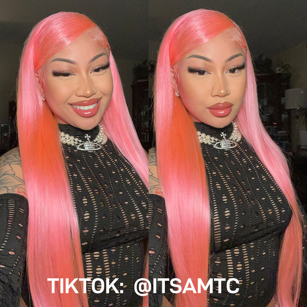 MORE FACE perruque droite rose clair nouvelle perruque colorée pré-épilée 13x4 HD dentelle frontale perruques de cheveux humains
