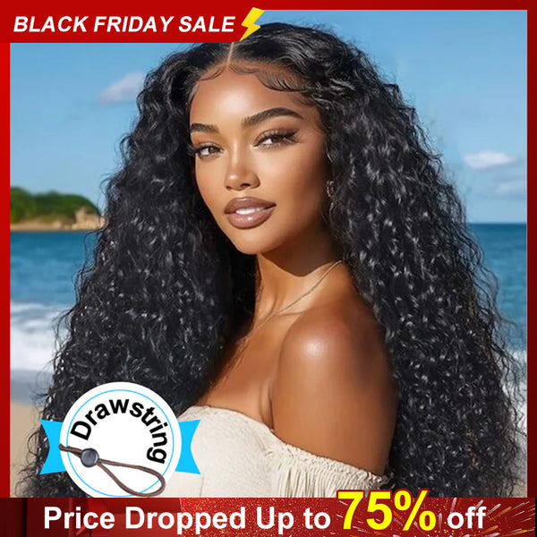 More Face Water Wave 13x6 HD Lace Frontal Wigs Pre Bleached Knots Wet And Wavy Human Hair Wigs With Elastic Drawstring