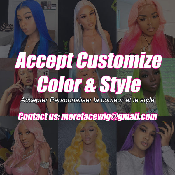 Perruque de couleur rose/rouge/bleu/vert/jaune/violet/argent, plus de visage, accepter et personnaliser