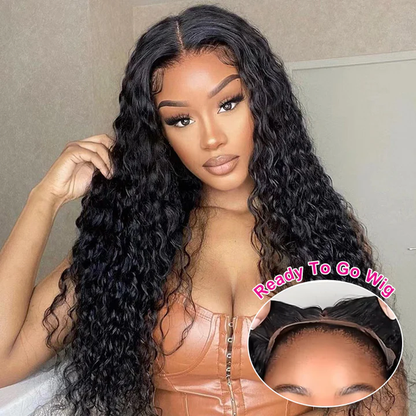 MORE FACE Pre-bleached Water Wave Wear Go Glueless Wig 7x5 Pre-cut HD Lace Pre-plucked