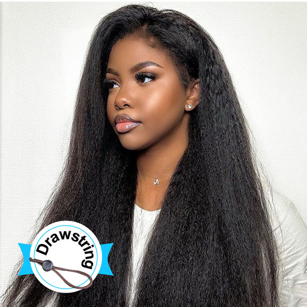 More Face Kinky Straight 13x6 HD Lace Frontal Wigs Pre Bleached Knots Human Hair Wigs With Elastic Drawstring