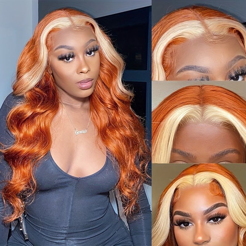 MORE FACE Ginger Wig With Blonde Highlights Preplucked 13x4 Body Wave