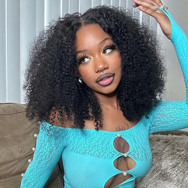 MORE FACE Pre-bleached Afro Kinky Curly Wear Go Glueless Wig 7x5 Pre-cut HD Lace Pre-plucked