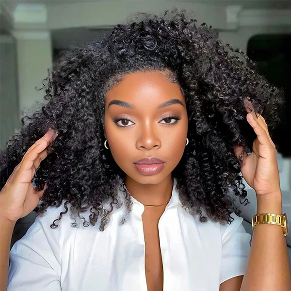 MORE FACE Half Wig Afro Kinky Curly Glueless Wig Flip Over Wig Beginner Friendly
