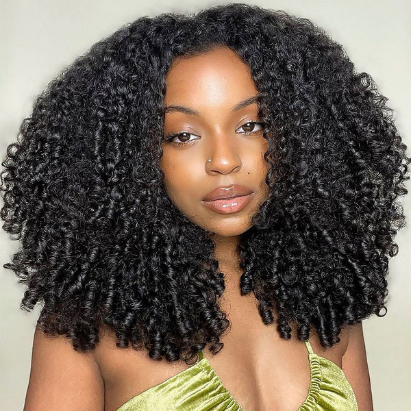 MORE FACE Half Wig Burmese Curly Glueless Wig Flip Over Wig Beginner Friendly
